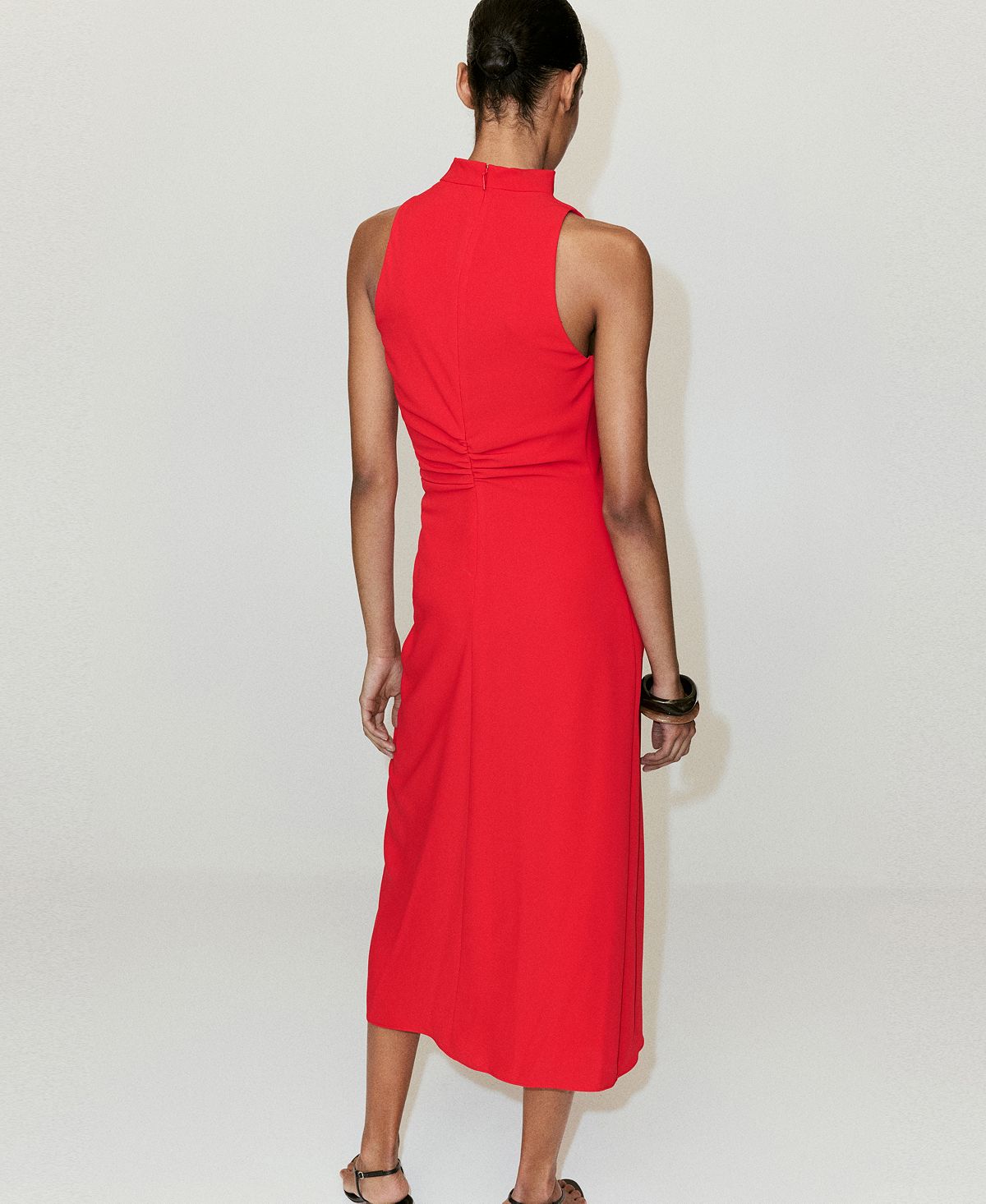Mango Women's Draped Neckline Ruched Dress view 3 — MAYCSS fashion products