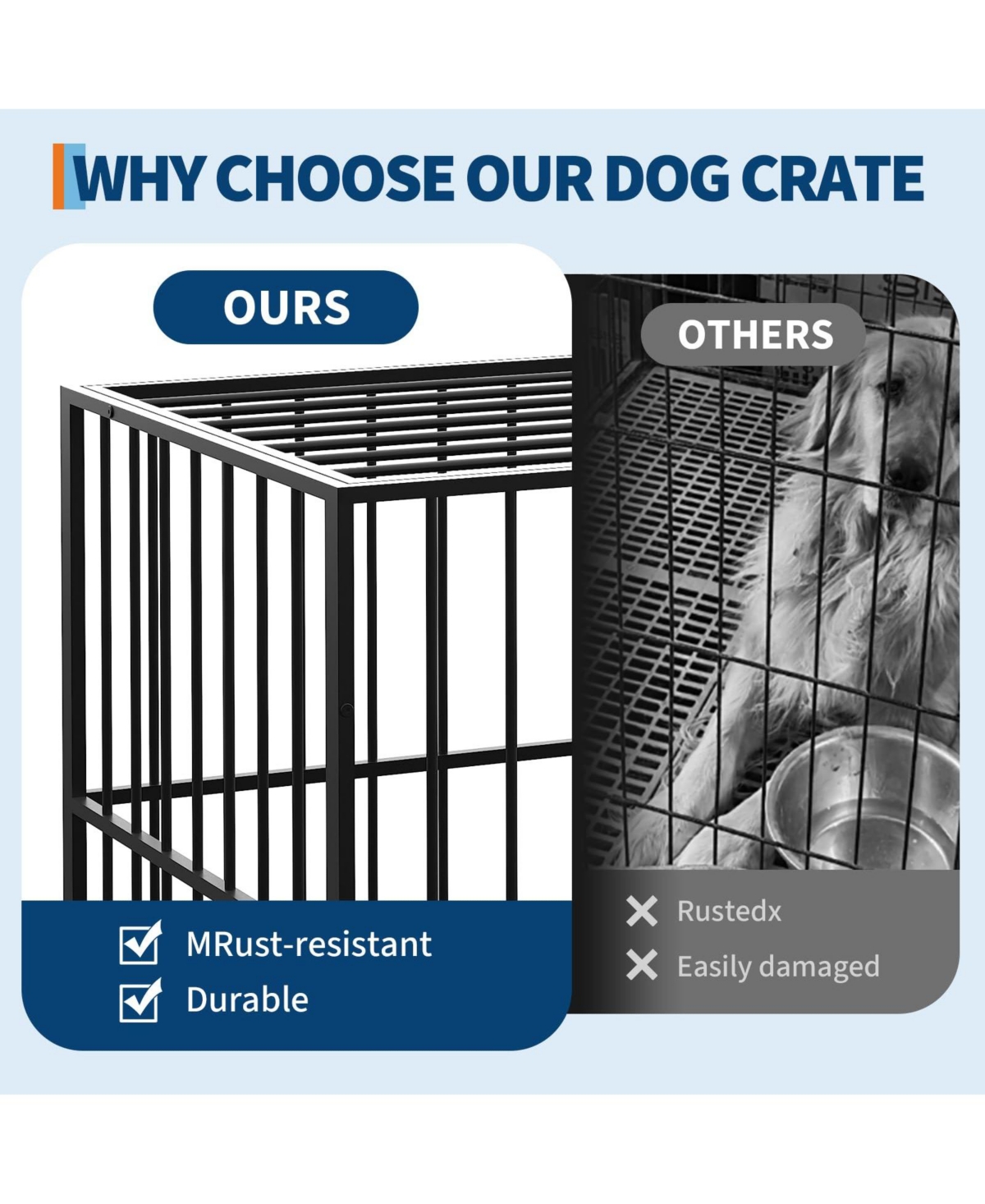 homfan Heavy Duty Dog Crate for Large Breeds, Steel Kennel with Locking Wheels