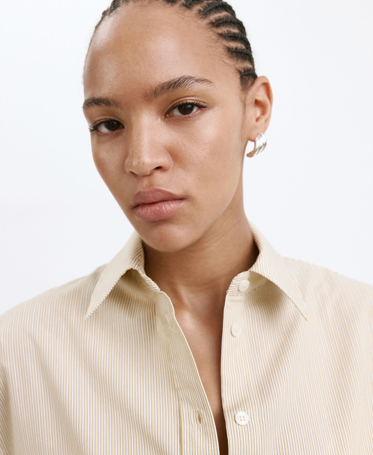 Женская рубашка Mango Striped Poplin, цвет: Пастельный жёлтый — фото 4