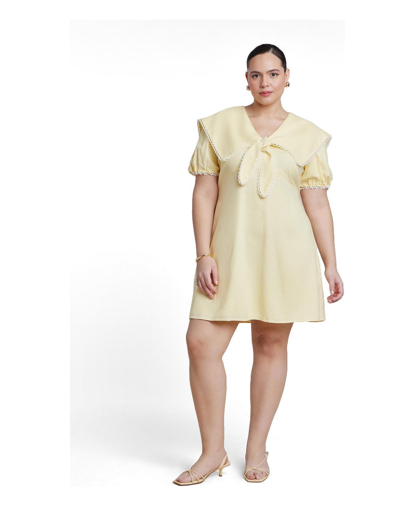 Женское платье ELOQUII Plus Size Sailor Collar Mini, цвет: Сливочный жёлтый — фото 4