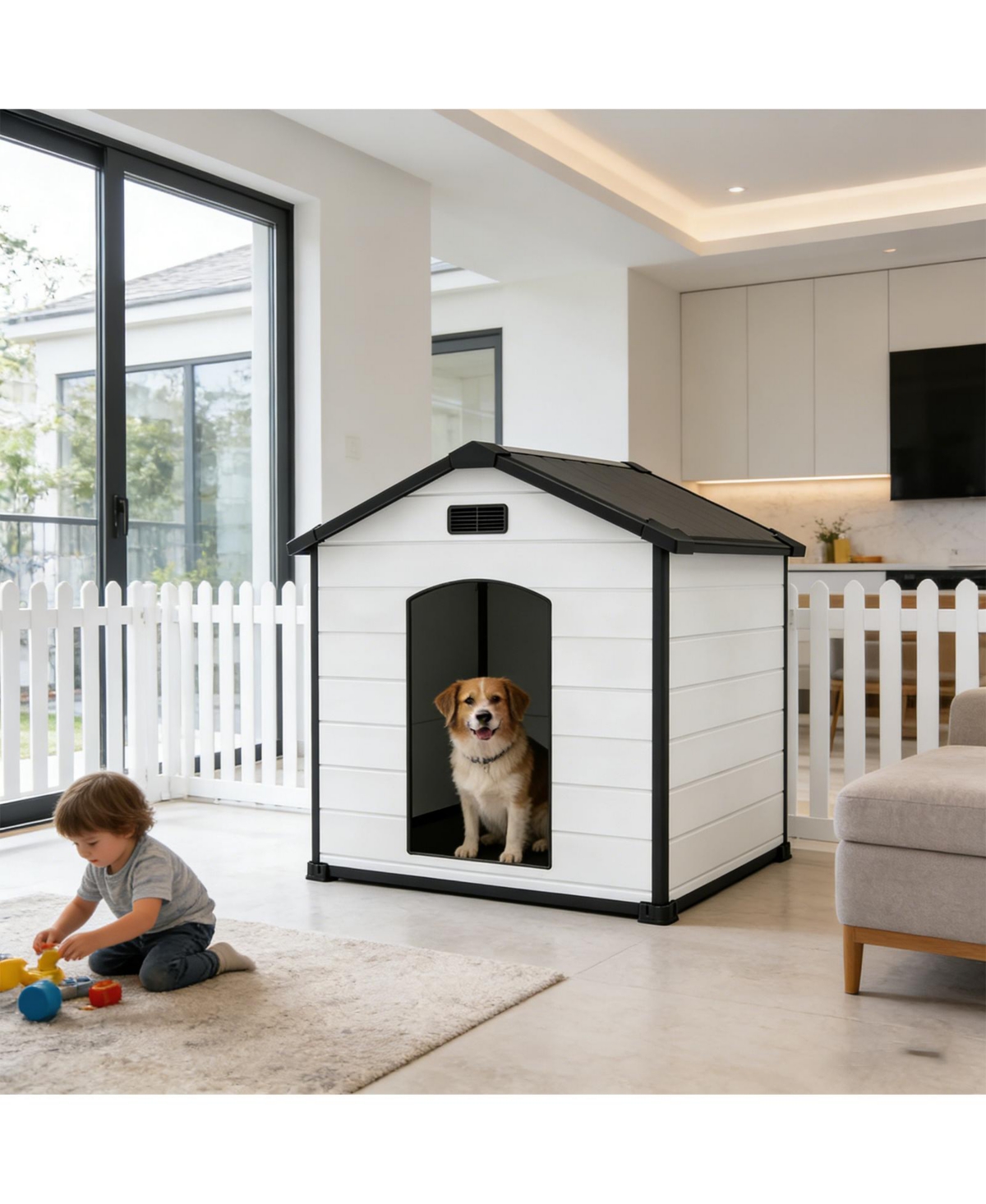 homfan Heavy Duty Waterproof Dog House, Plastic Kennel with Raised Floor, Hidden Vents, Easy Assembly
