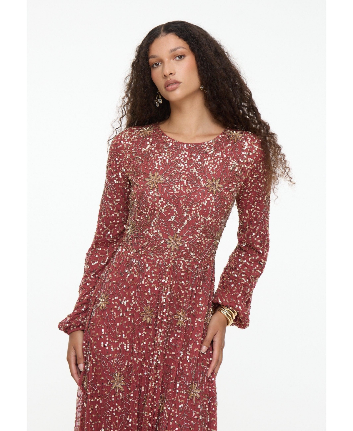 Maryisa Women's Modest Embellished Sequins A-Line Dress