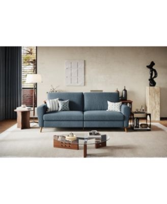 84" boucle sofa couch for living room, 3 seater with deep seats, wide armrests, wood legs, modern loveseat for small spaces and office