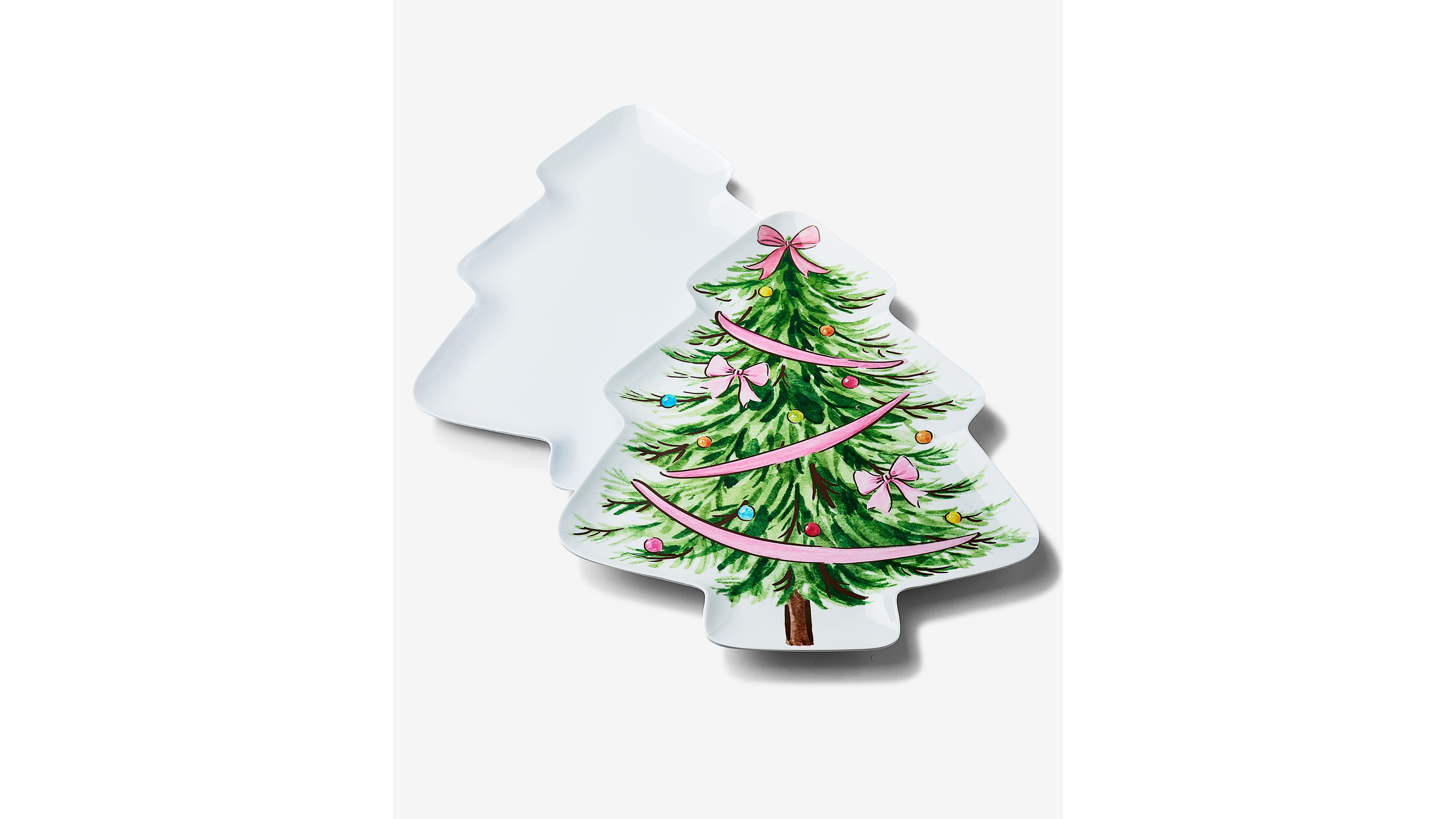 Tinsel And Frost Melamine Ribbon Tree Platter, Set of 2