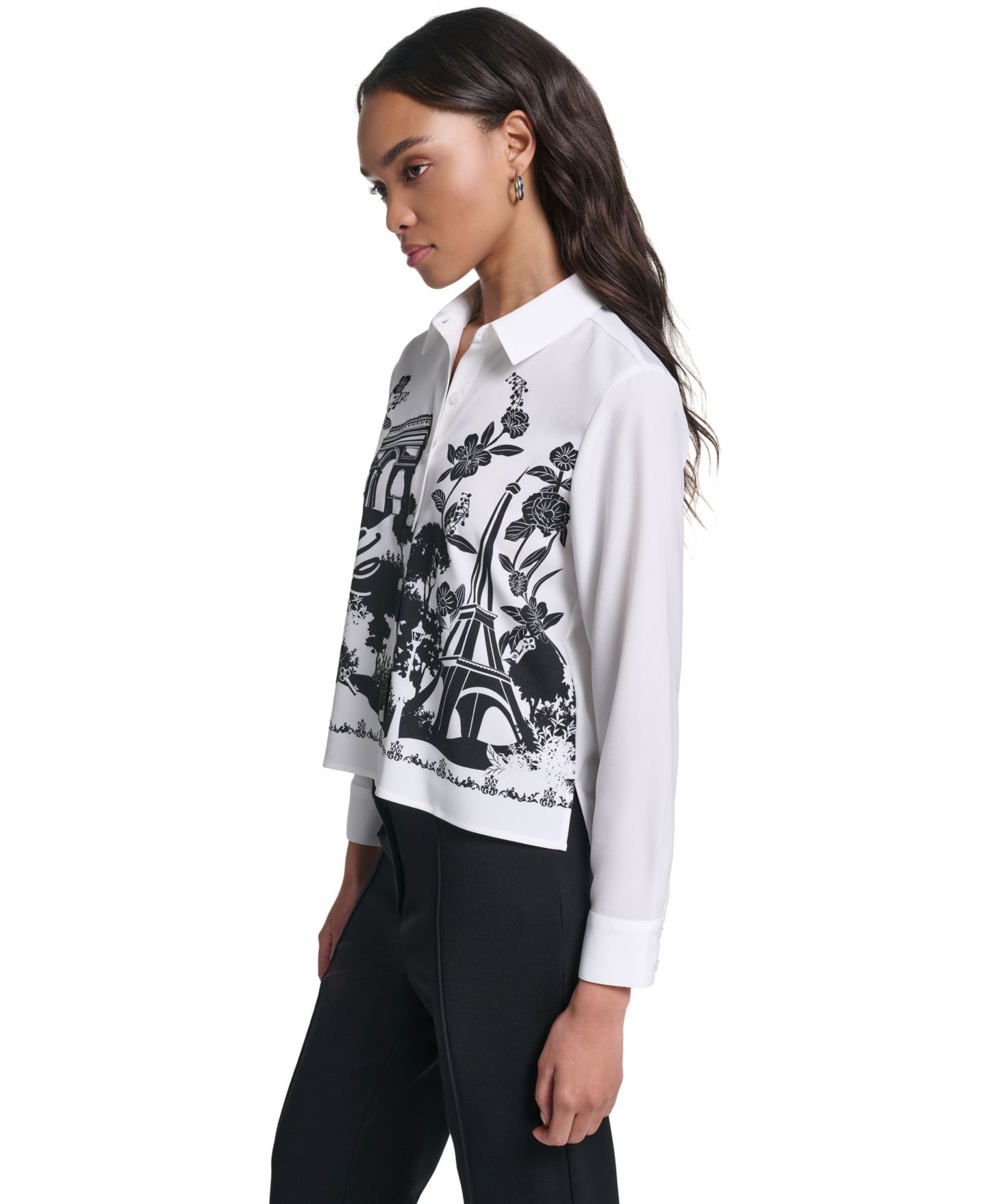 Женская блузка KARL LAGERFELD PARIS Petite Collared Button-Front Blouse, цвет: Мягкий белый — фото 3