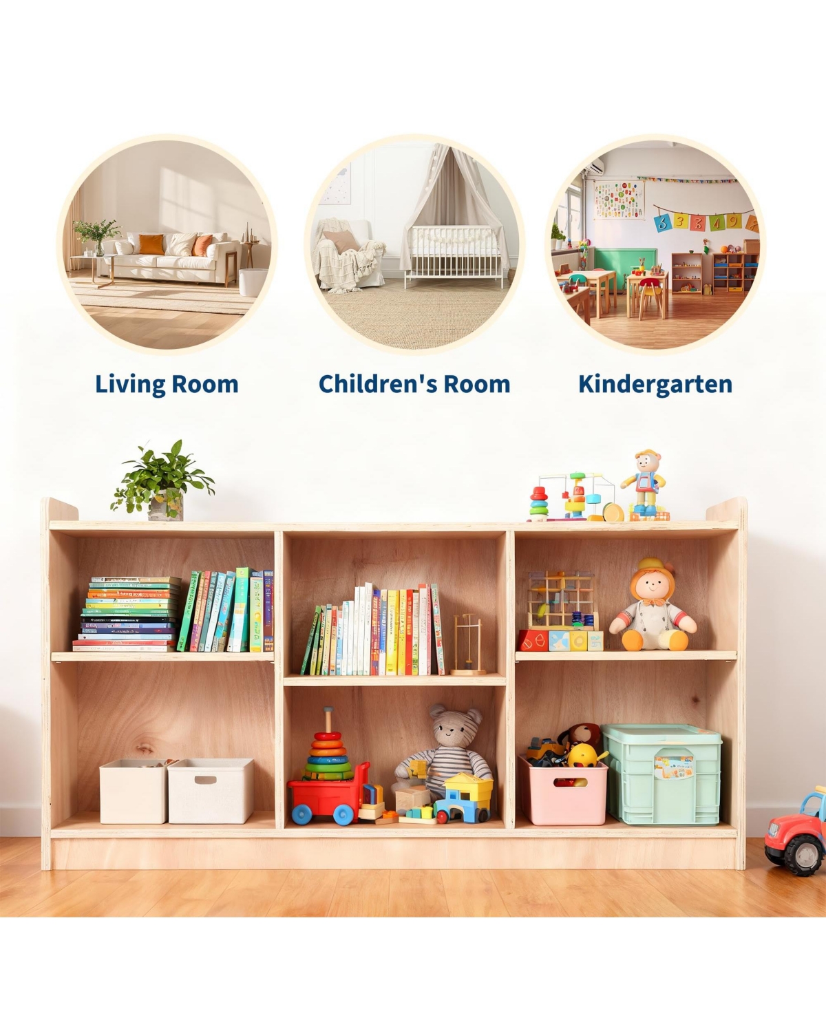gaomon Natural Wood Montessori Kids Storage Shelf, 6 Compartment Toy and Book Organizer for Playroom, Bedroom and Classroom
