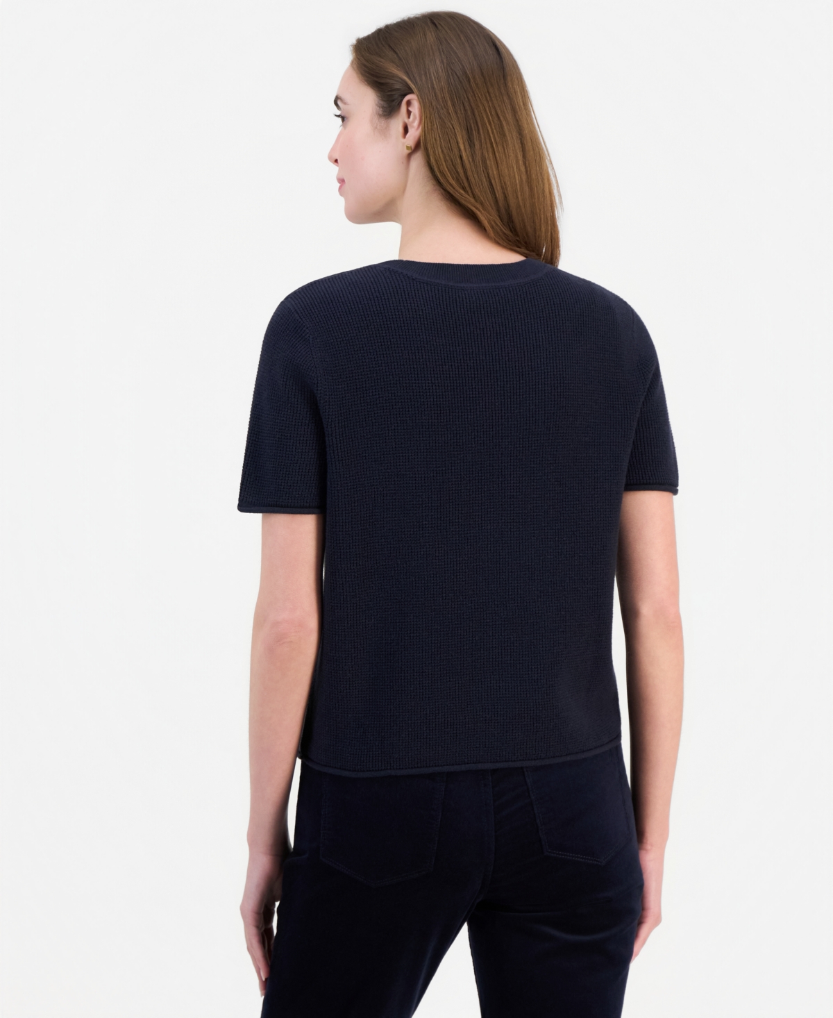 Nautica Women's Short-Sleeve Tuck Stitch Sweater