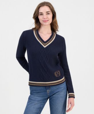 Women's V-Neck Varsity Tipped Sweater