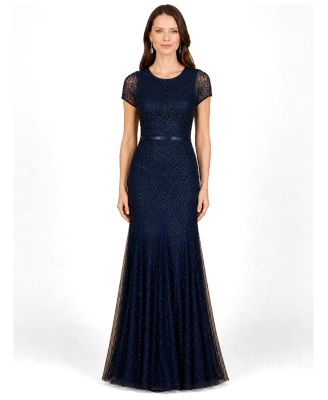 Women's Beaded Mermaid Cap Sleeve Gown