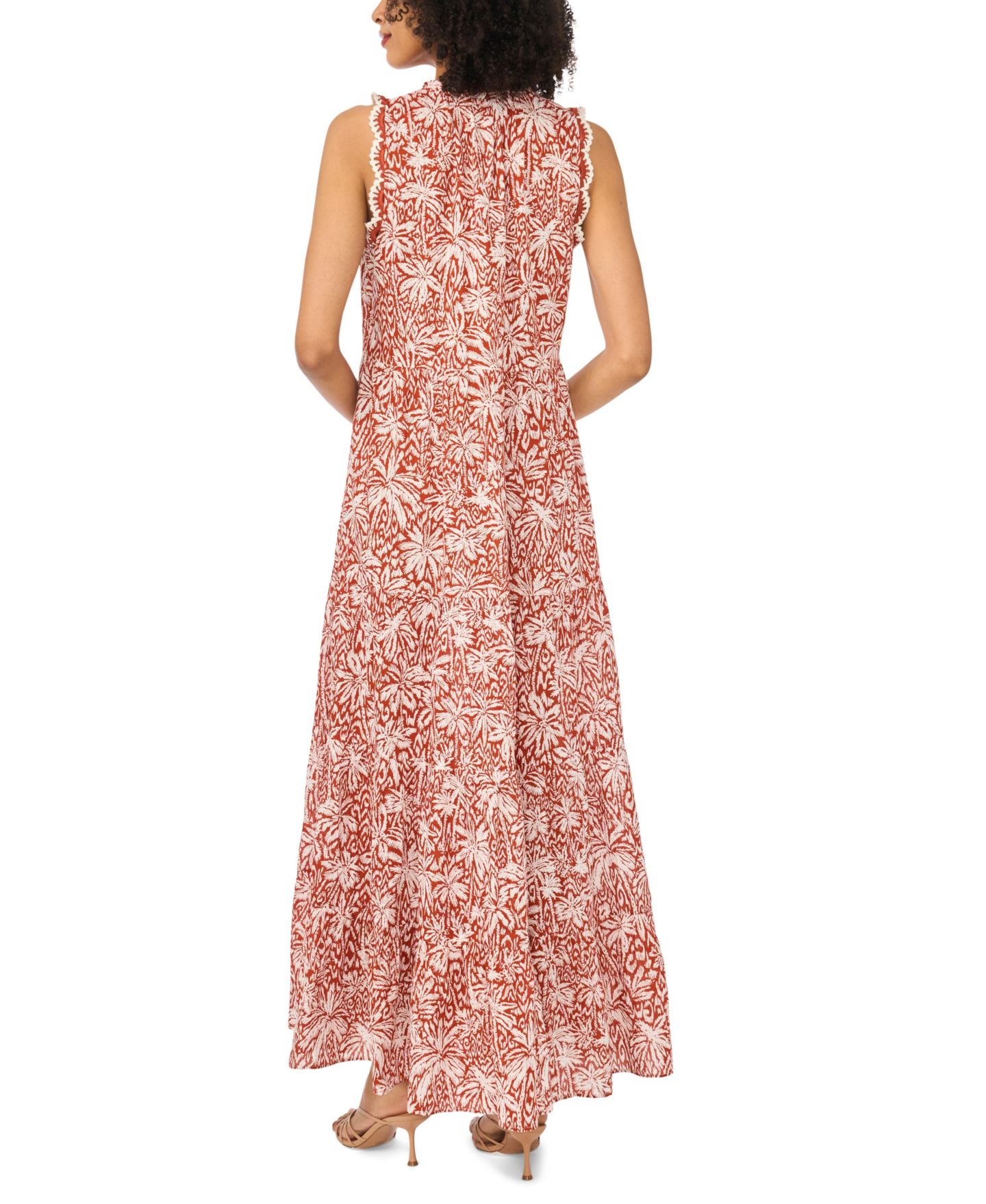 Женское платье Vince Camuto Printed Sleeveless-Crocheted-Trim Maxi, цвет: Ржавый — фото 4