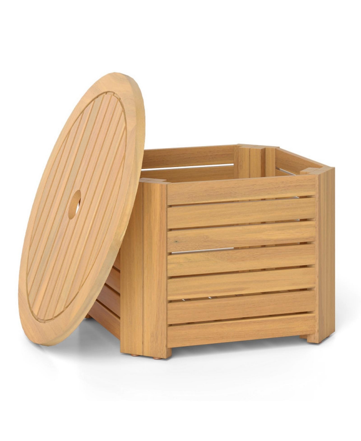 Gouun 2-in-1 Outdoor Side Table with Storage Acacia Wood Slatted Coffee Table
