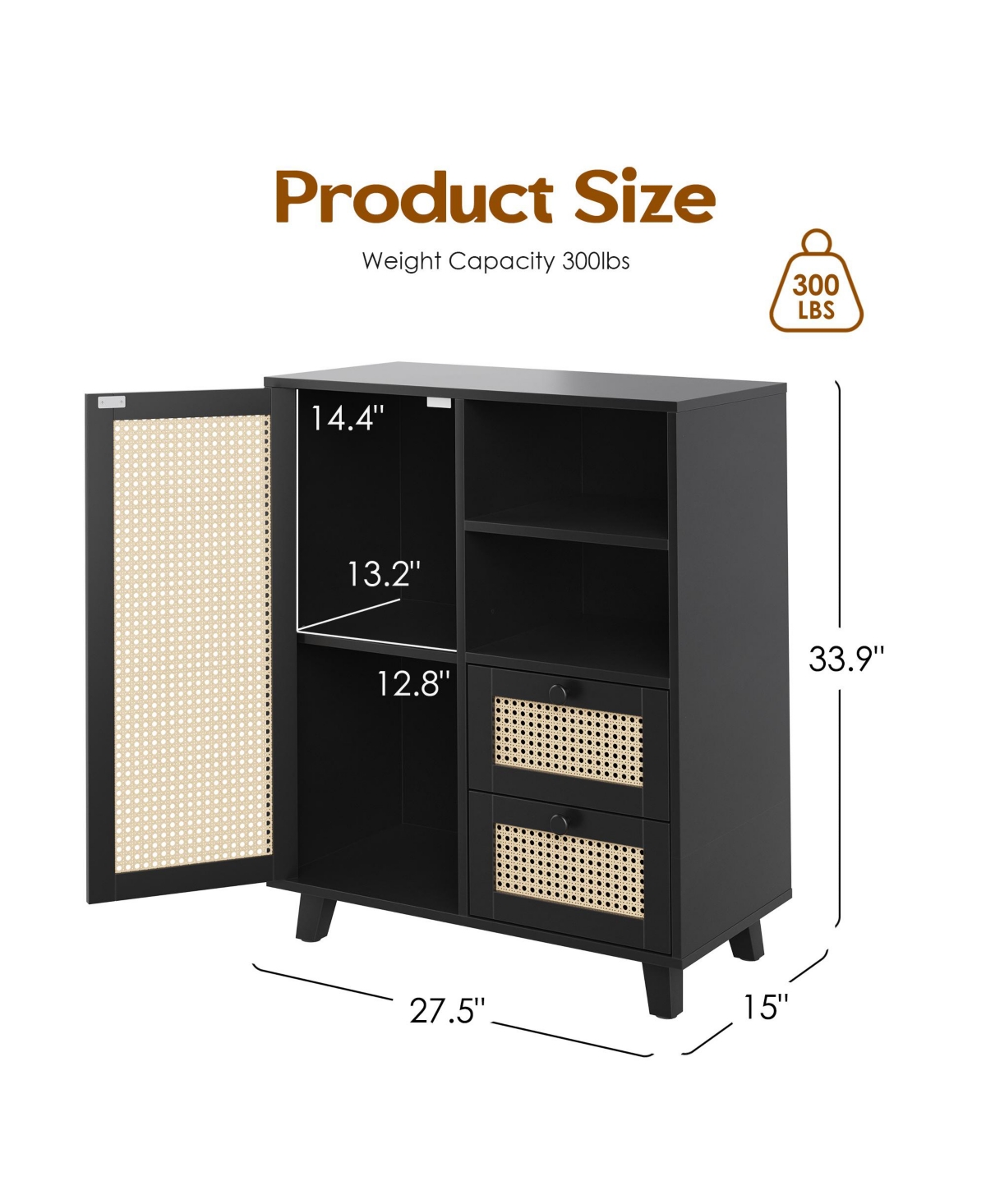 Clihome Rattan Buffet Cabinet with Adjustable Shelf And Drawers