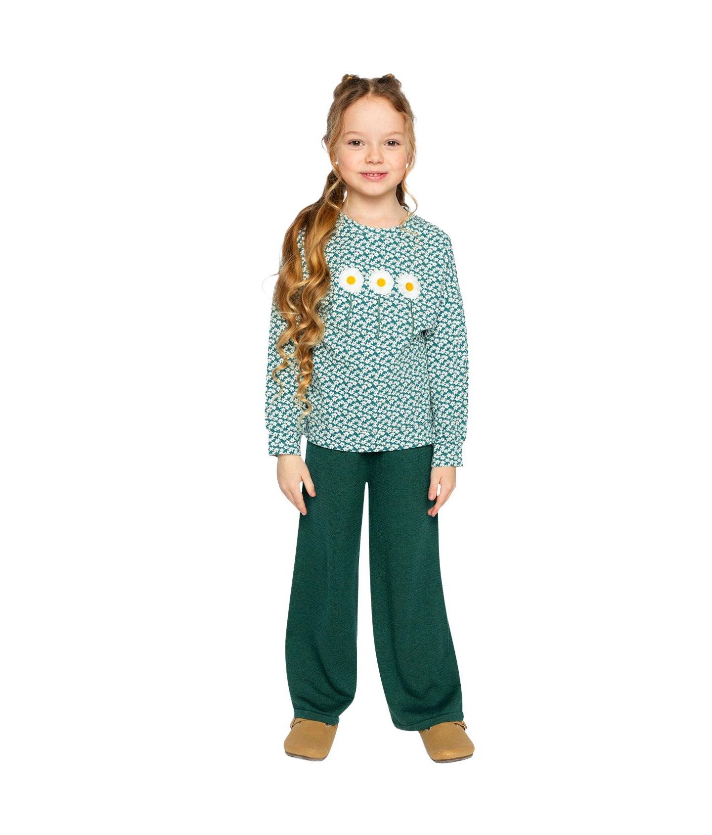 Футболка Deux par Deux Printed Jersey Long Sleeve для девочек-малышей, цвет: Зелёный с принтом — фото 5