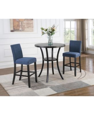 3-Piece 36" Round Bar Table Set with 2 Fabric Nail Head Pub Stools