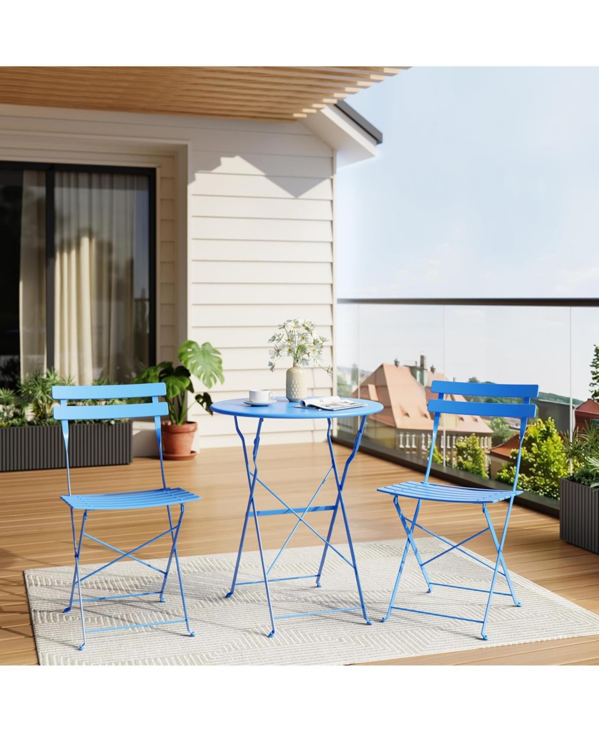 gaomon 3 Piece Folding Bistro Set with Foldable Patio Furniture, Premium Frame Outdoor Table and 2 Chairs for