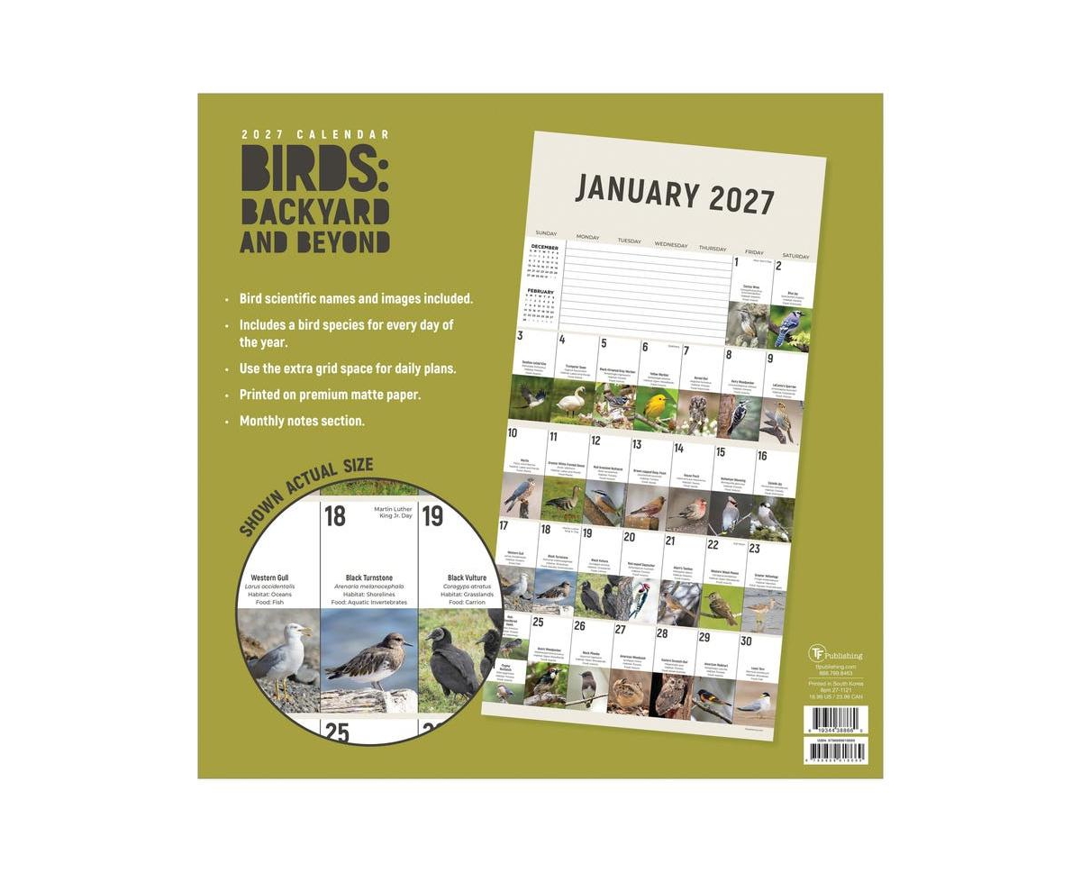 Tf Publishing Paper Goods 2027 Birds Backyard and Beyond Wall Calendar