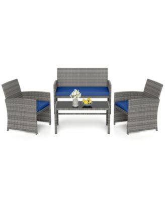4 Piece Patio Conversation Set Rattan Chair Loveseat and Table Set