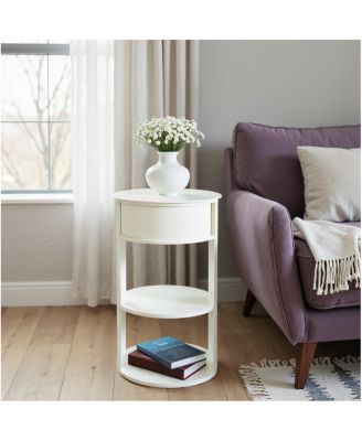 Indoor 3-Tier Metal Round Side Table with Sliding Door Cabinet Matte