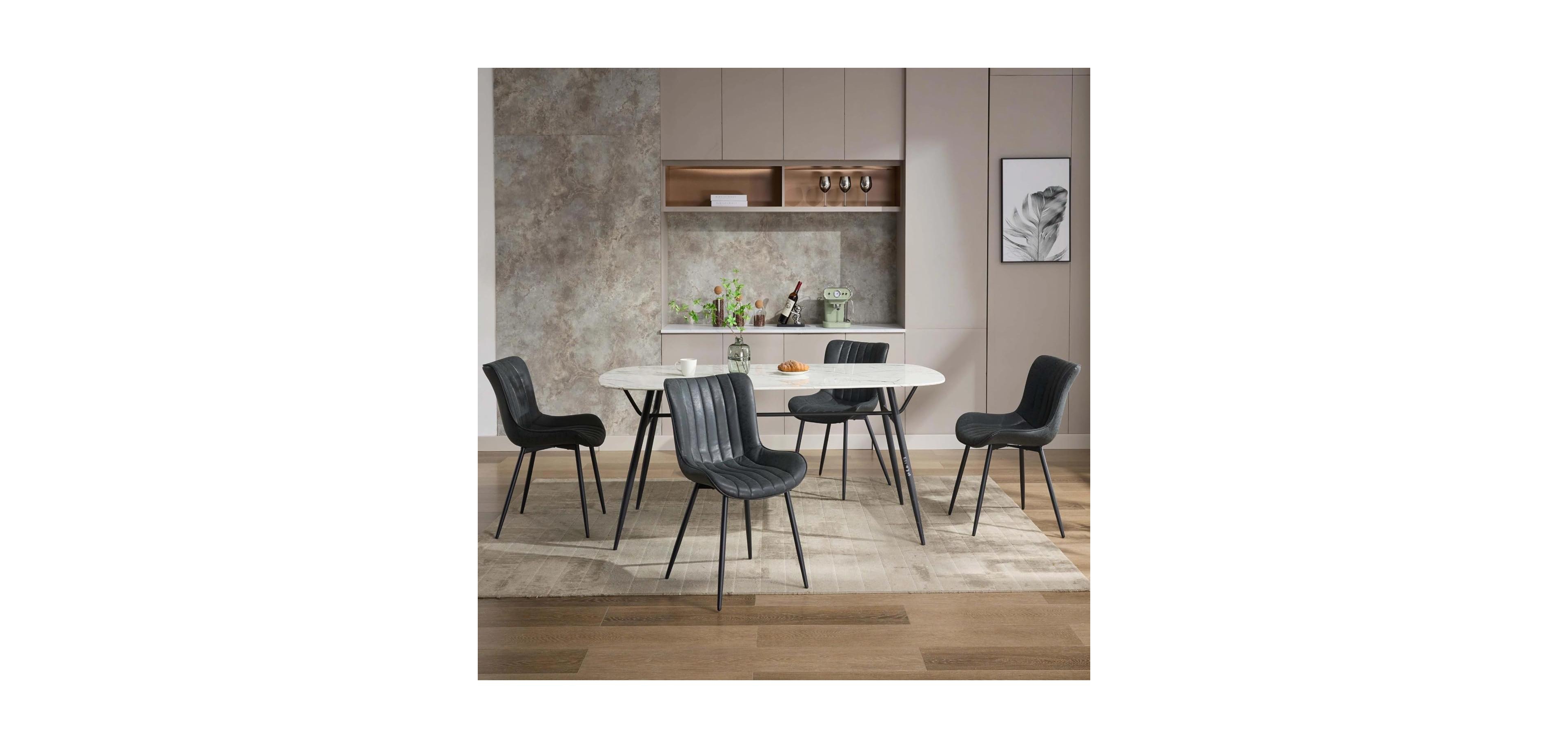 homfan Set of 4 Modern Dining Chairs, High Back, Faux Leather Upholstered, Armless, Stable Metal Legs, Perfect for Kitchen, Dining Room
