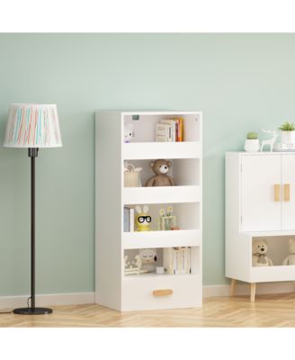 4-Tier Bookshelf with Sliding Drawers and Bottom Drawer