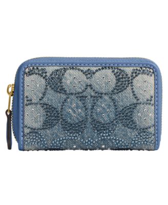 Essential Crystal Denim Signature Zip Around Card Case