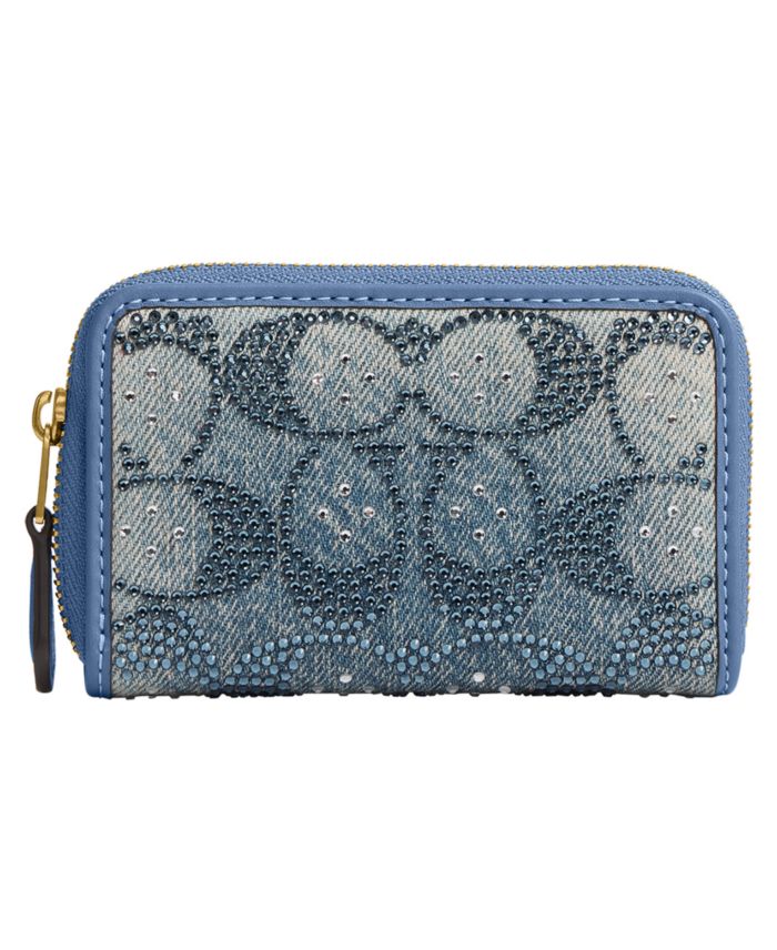 COACH Essential Crystal Denim Signature Zip Around Card Case