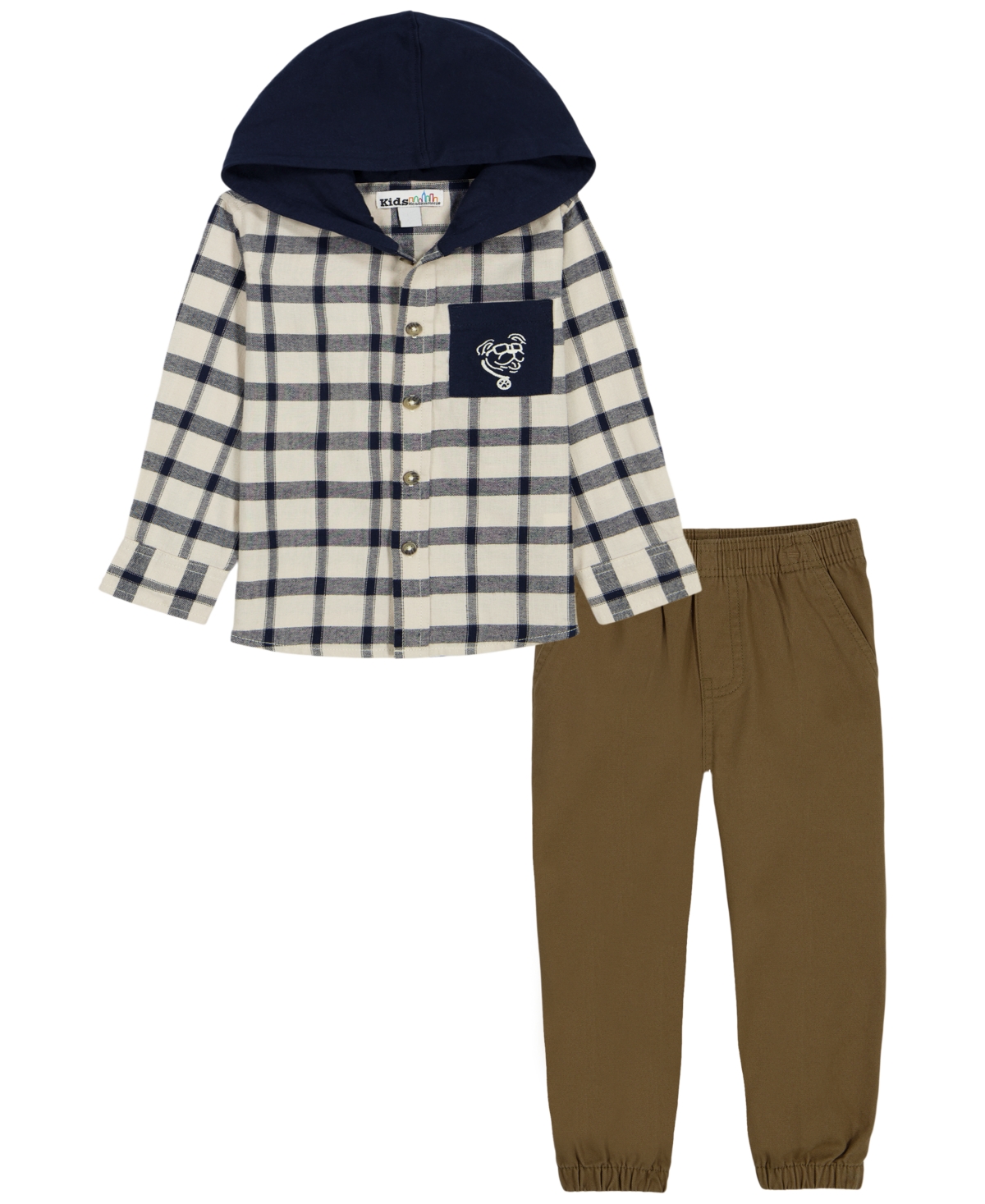 Kids Headquarters Toddler Boys' 2T-5T Long-Sleeve Hoodie and Pants, 2-Piece Set - Plaid/Navy