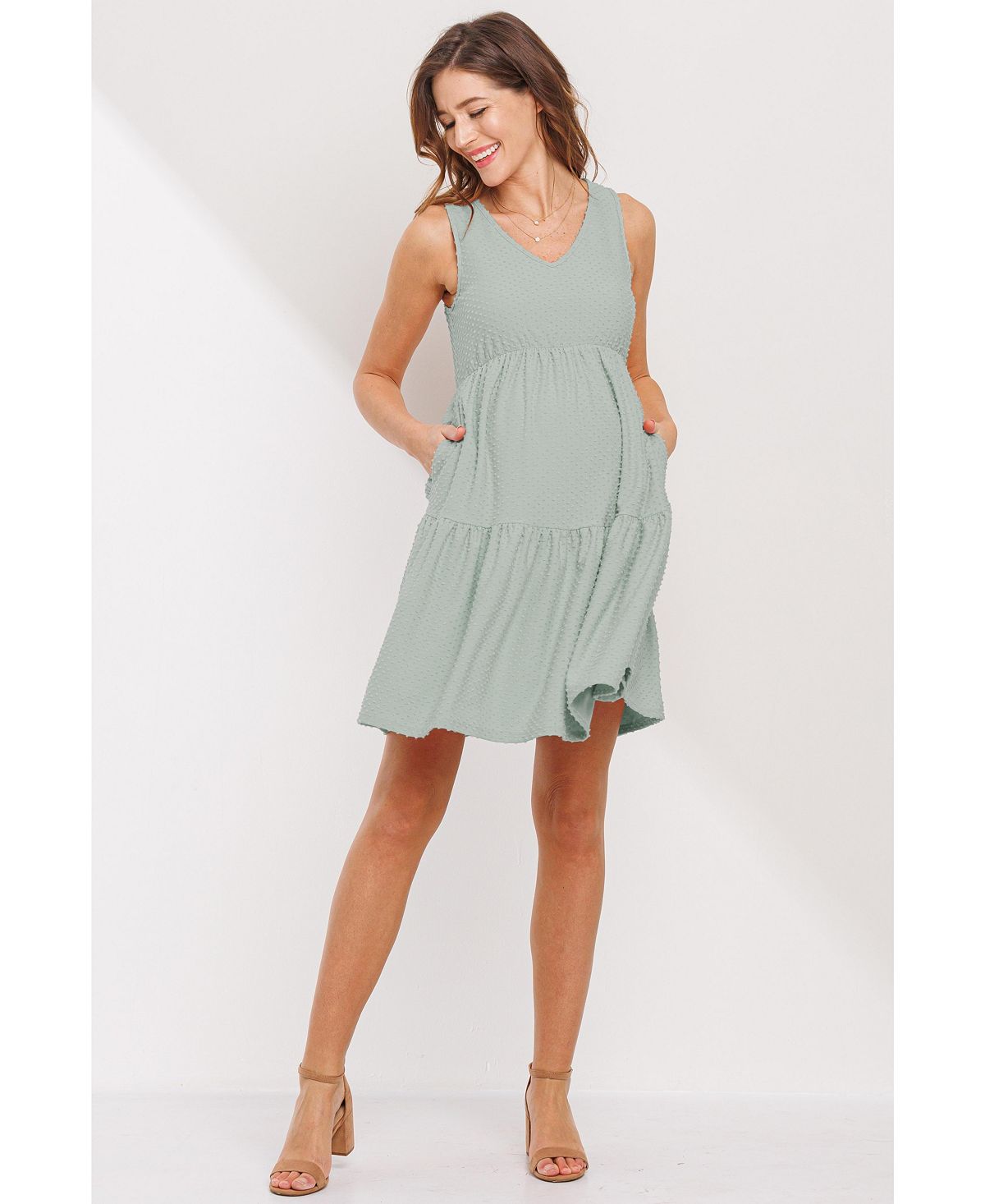 Hello Miz Women's Swiss Dot Sleeveless Tiered Dress with Pockets view 4 — MAYCSS fashion products