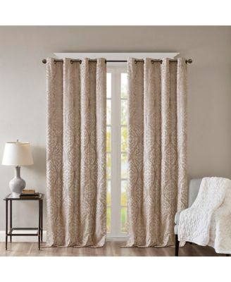 Knitted Jacquard Damask Total Blackout Grommet Top Curtain Panel Pair