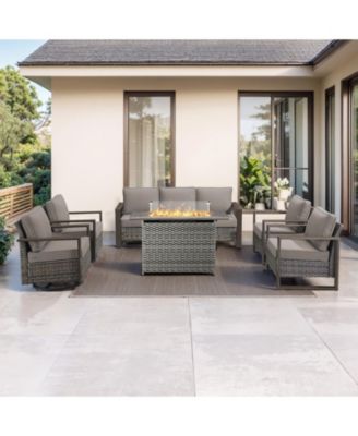 6 Piece Patio Furniture Set with 41" Fire Pit Table Wicker Patio Sectional Sofa Set Outdoor Seating Furniture with Thickened Cushion