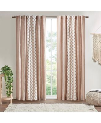 Cotton Printed Curtain Panel with Chenille Stripe and Lining Blush 50x84