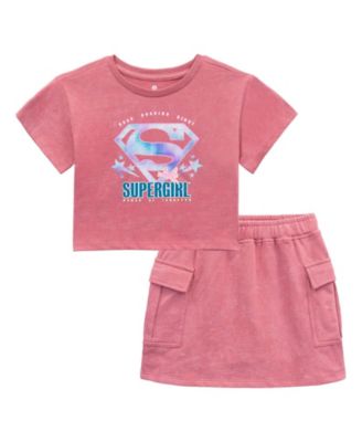 Supergirl Girls' Cropped 5-16 2-Piece T-Shirt and Skort Set