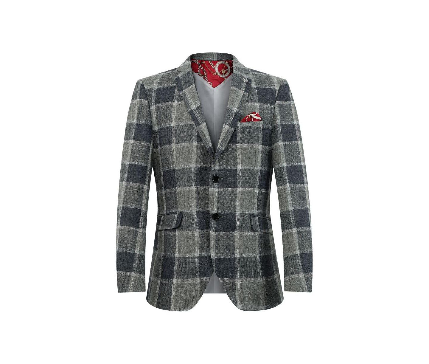 Мужской пиджак Elie Balleh Slim Fit Big Plaid Sports Blazer, цвет: Серый — фото 3