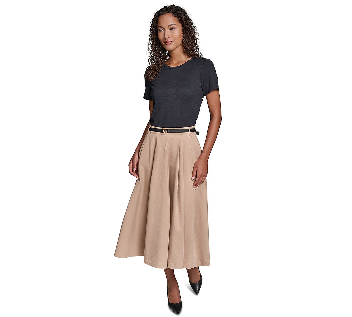 KARL LAGERFELD PARIS Women's Belted Jersey Midi Dress view 1 — MAYCSS fashion products