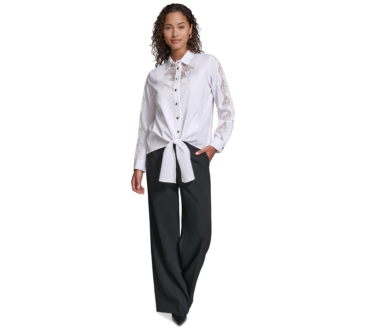Karl Lagerfeld Paris Women's Cotton Poplin Button-Front Blouse
