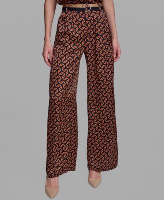 Women's Polka-Dot Satin Straight-Leg Pants