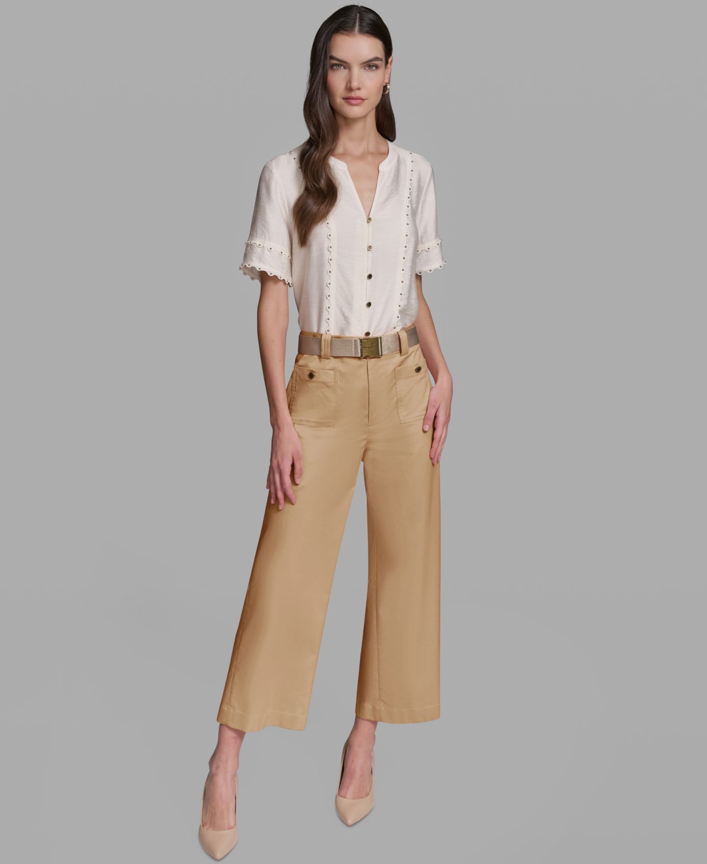 Женские брюки KARL LAGERFELD PARIS Mid-Rise Belted Cropped Pants, цвет: Cartouche — фото 2