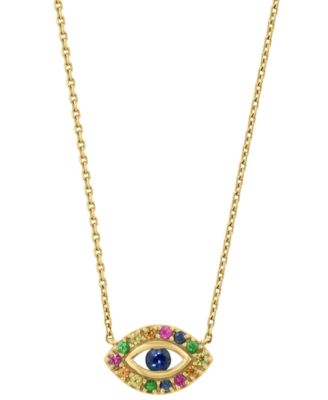Multi-Sapphire (7/15 ct. t.w.) & Tsavorite (1/20 ct. t.w.) Pendant Necklace in 14k Yellow Gold