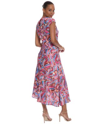 maggy london asymmetrical midi dress Maggy London Women's Print Asymmetrical Midi Dress - ECRU/SANGRIA