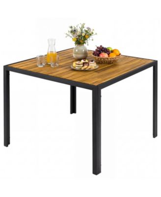 36'' Square Outdoor Dining Table for 4 Acacia Wood Patio Table w/ Slatted Top