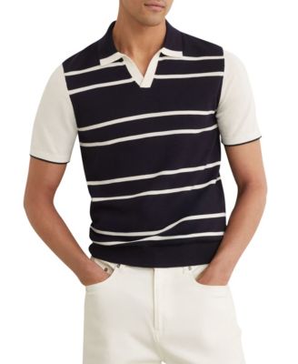 Men's Miles Open Collar Striped Merino Wool Polo Shirt