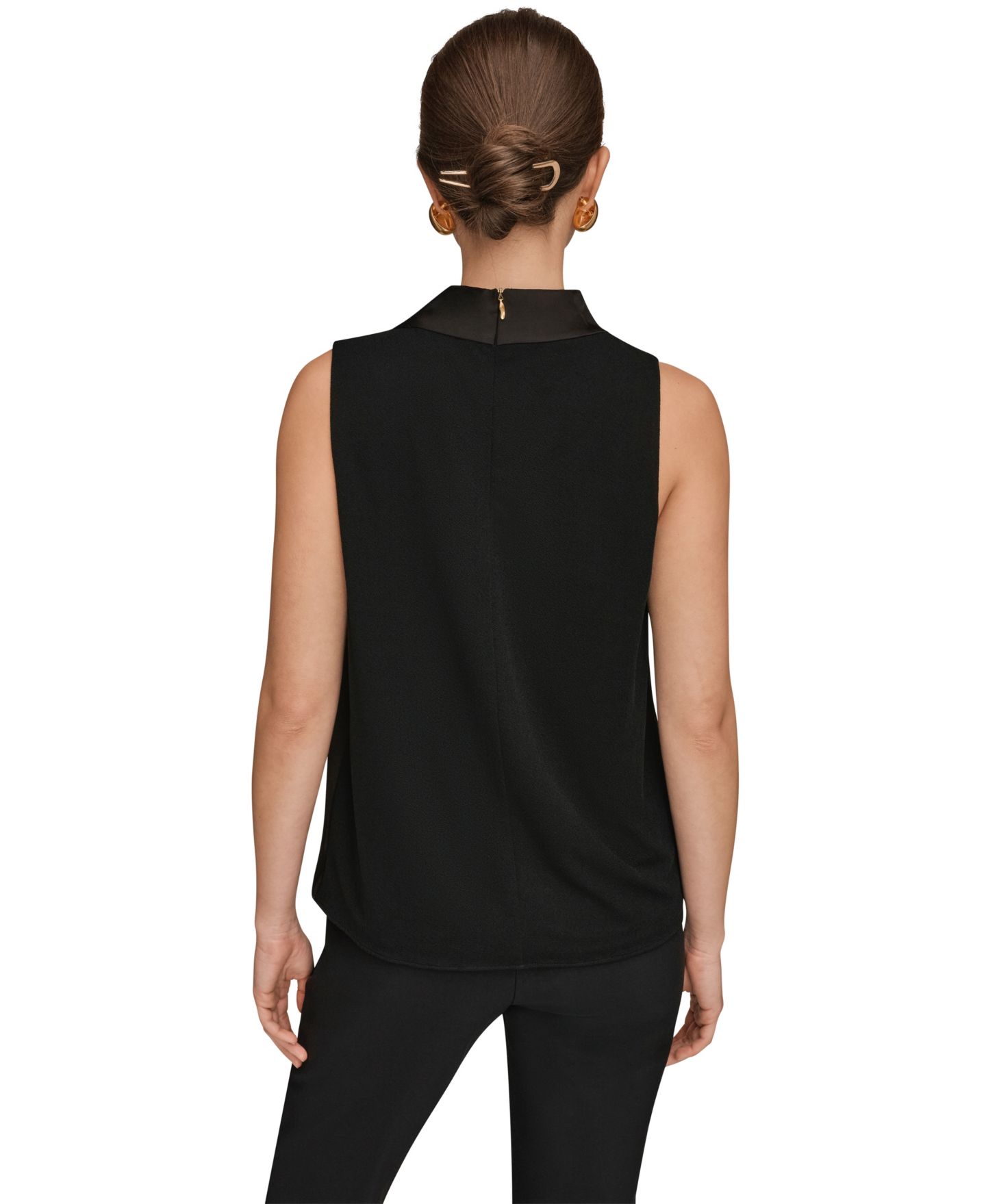Женская блузка Donna Karan New York Sleeveless Twist-Front Drape Blouse, цвет: Чёрный — фото 5