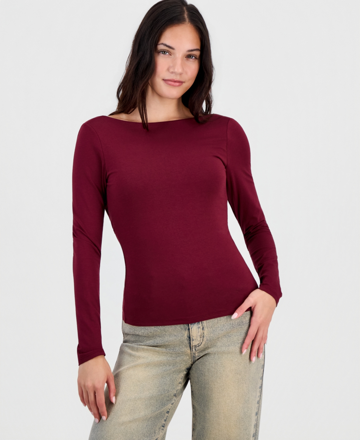 Bar Iii Women's Long-sleeve Draped-back Top, Macy's Exclusive In Purple