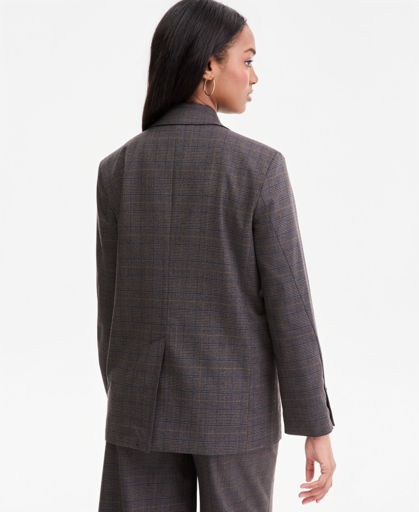 Женский пиджак Bar III Plaid Peak-Lapel Double-Breasted Blazer, цвет: Коричневый клетчатый — фото 4