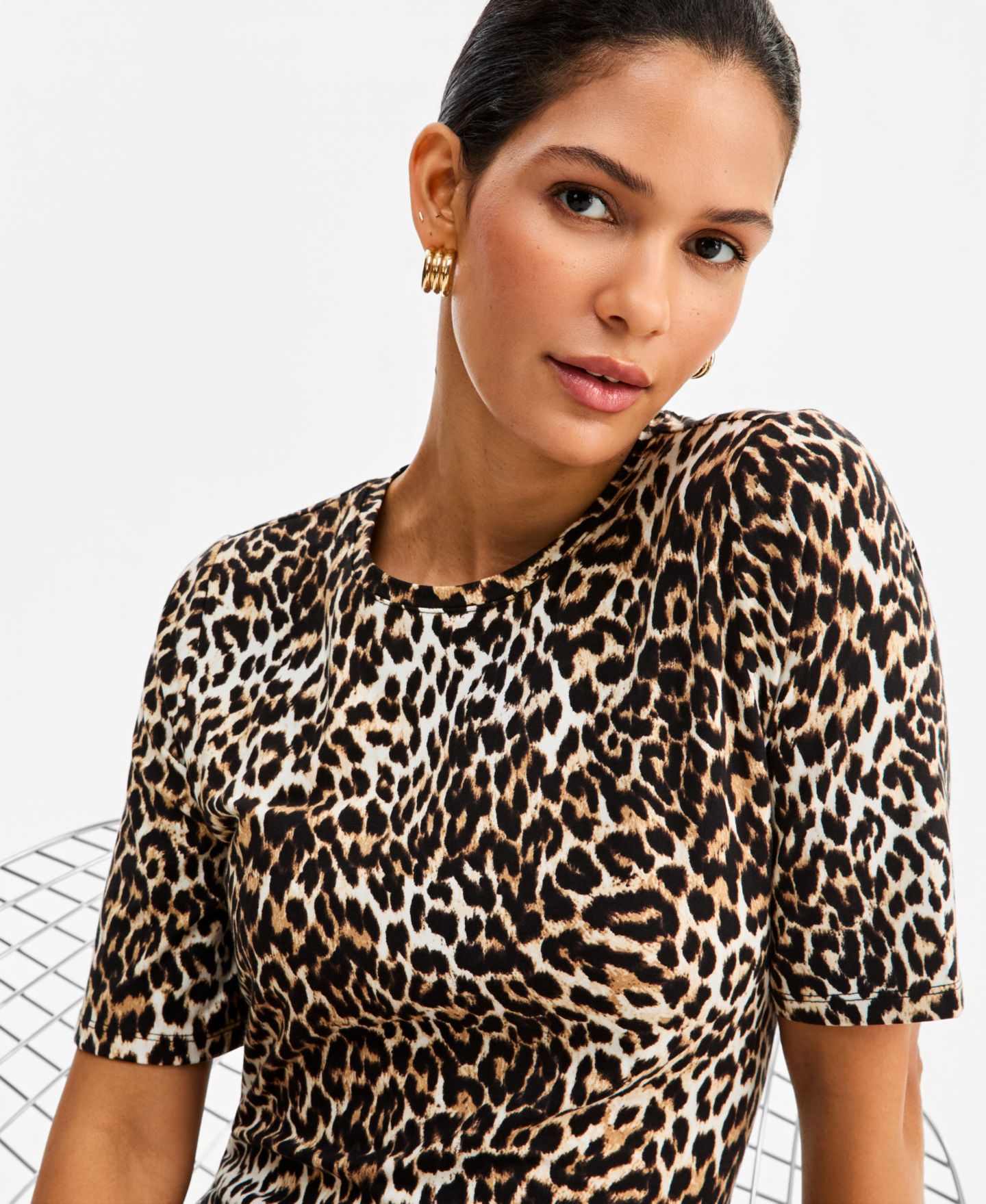 Женское платье I.N.C. International Concepts Leopard-Print Front Slit Short-Sleeve Midi, цвет: Hani Cheetah — фото 4