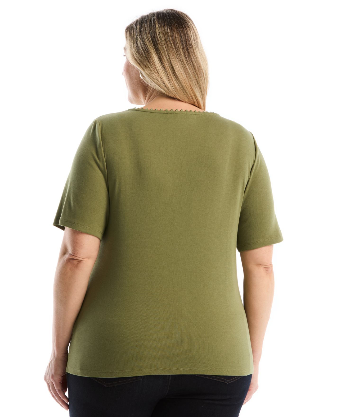 Женский топ Rafaella Plus Size Short-Sleeve, цвет: Тёмно-зелёный — фото 5