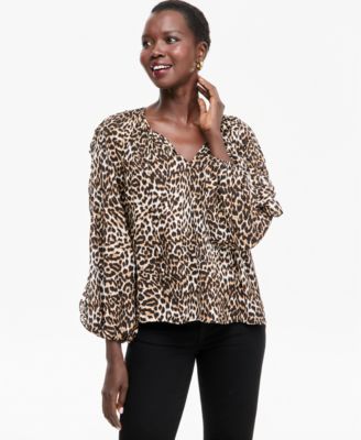 Women's Long-Sleeve V-Neck Ruffle Blouse