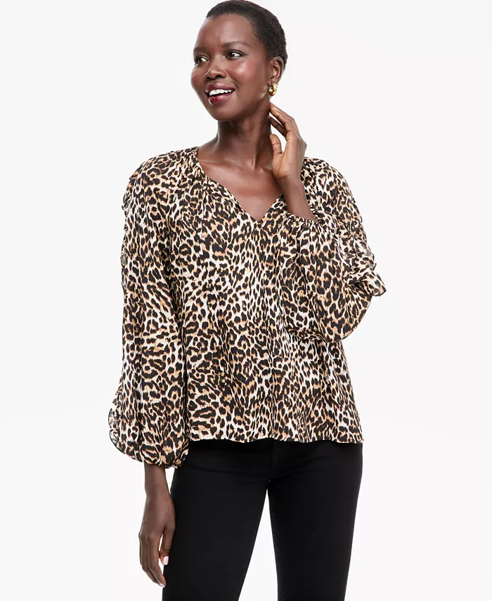 Women's Long-Sleeve V-Neck Ruffle Blouse - thumbnail 4