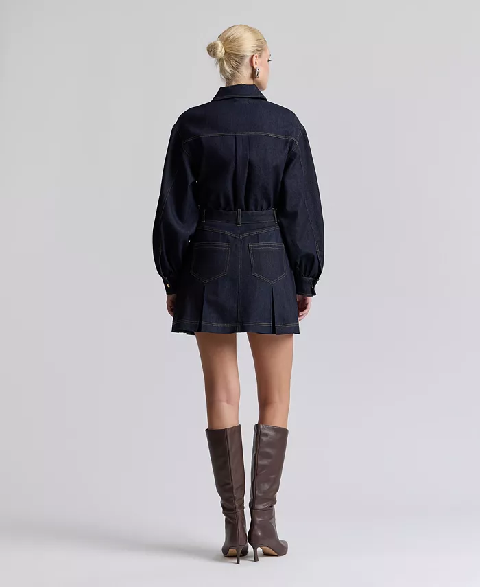 Women's Stretch Denim Belted Cargo Mini Dress - thumbnail 5