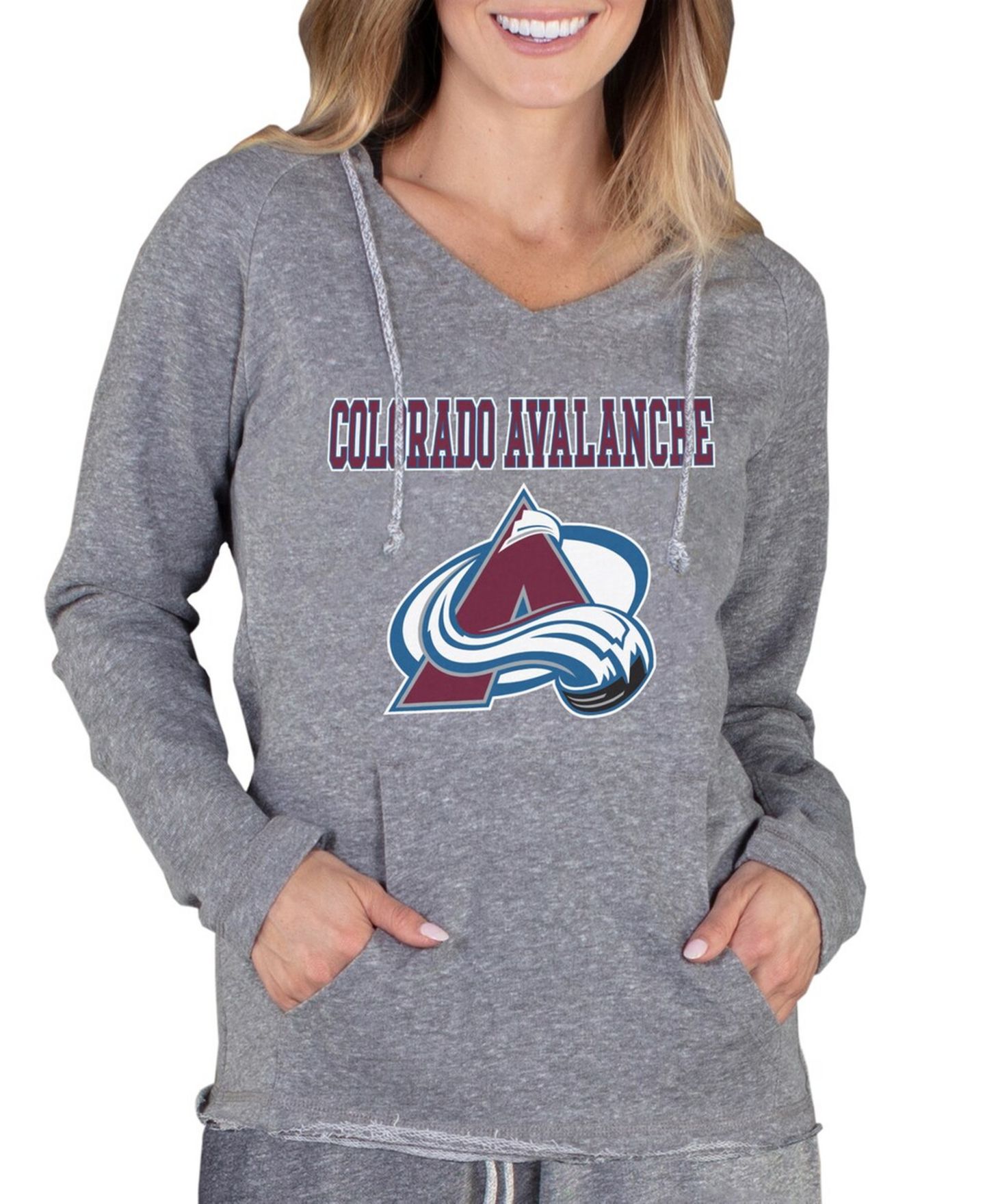 Женский топ Concepts Sport Gray Colorado Avalanche Mainstream Terry Tri-Blend Long Sleeve Hooded — фото 1